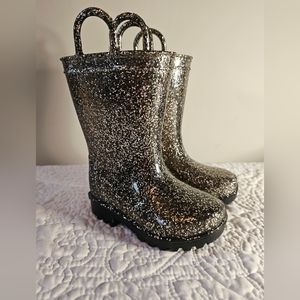 ZOOGS Pull On Silver Sparkle Little Girls Waterproof Rain Boots